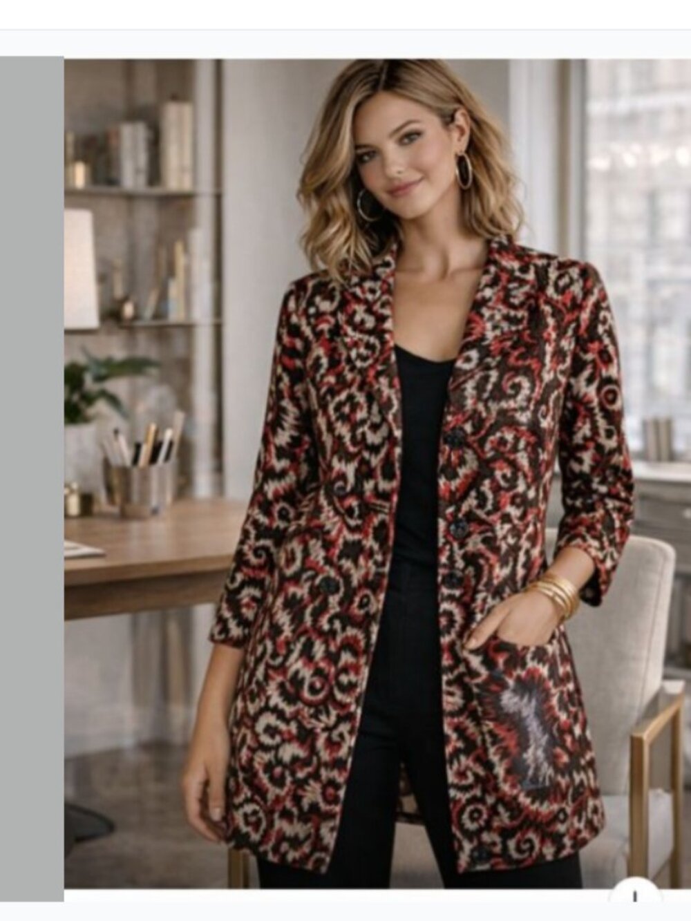 Maggie Barnes Womens 3X Red Black Abstract Jacket Blazer 26/28 Boho Professional